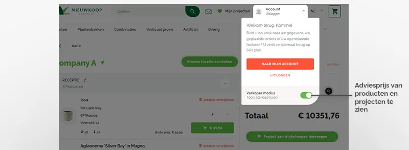 My projects fase 2 sales modus toggle NL