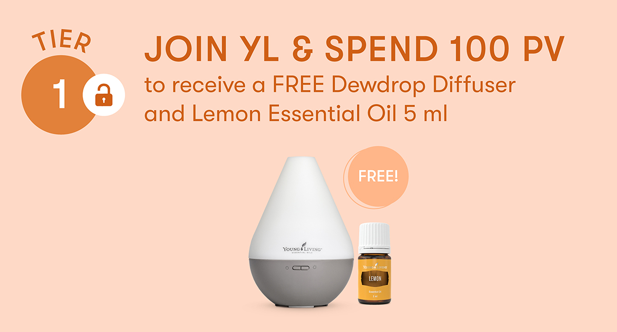 JOIN YL & SPEND 100 PV to receive a FREE Dewdrop Diffuser and Lemon Essential Oil 5 ml