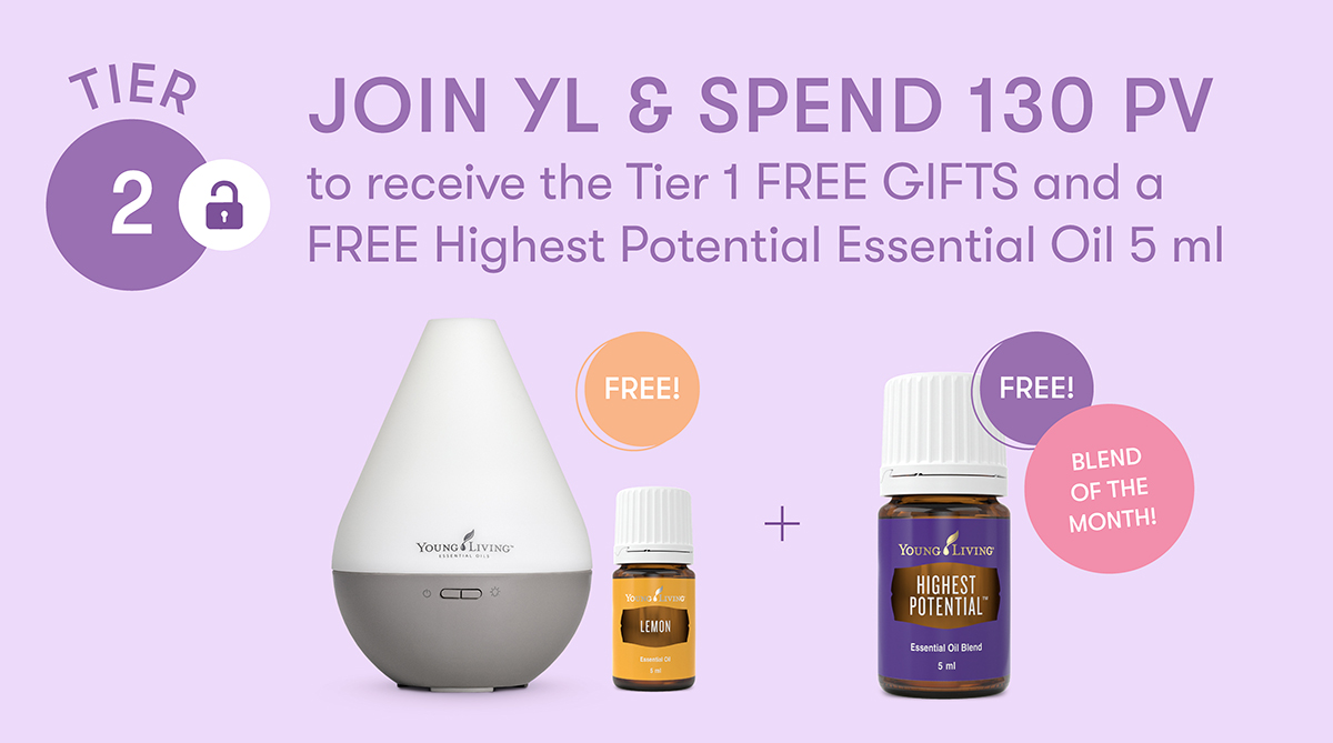 JOIN YL & SPEND 130 PV
to also receive a FREE
Highest Potential Essential Oil 5 ml