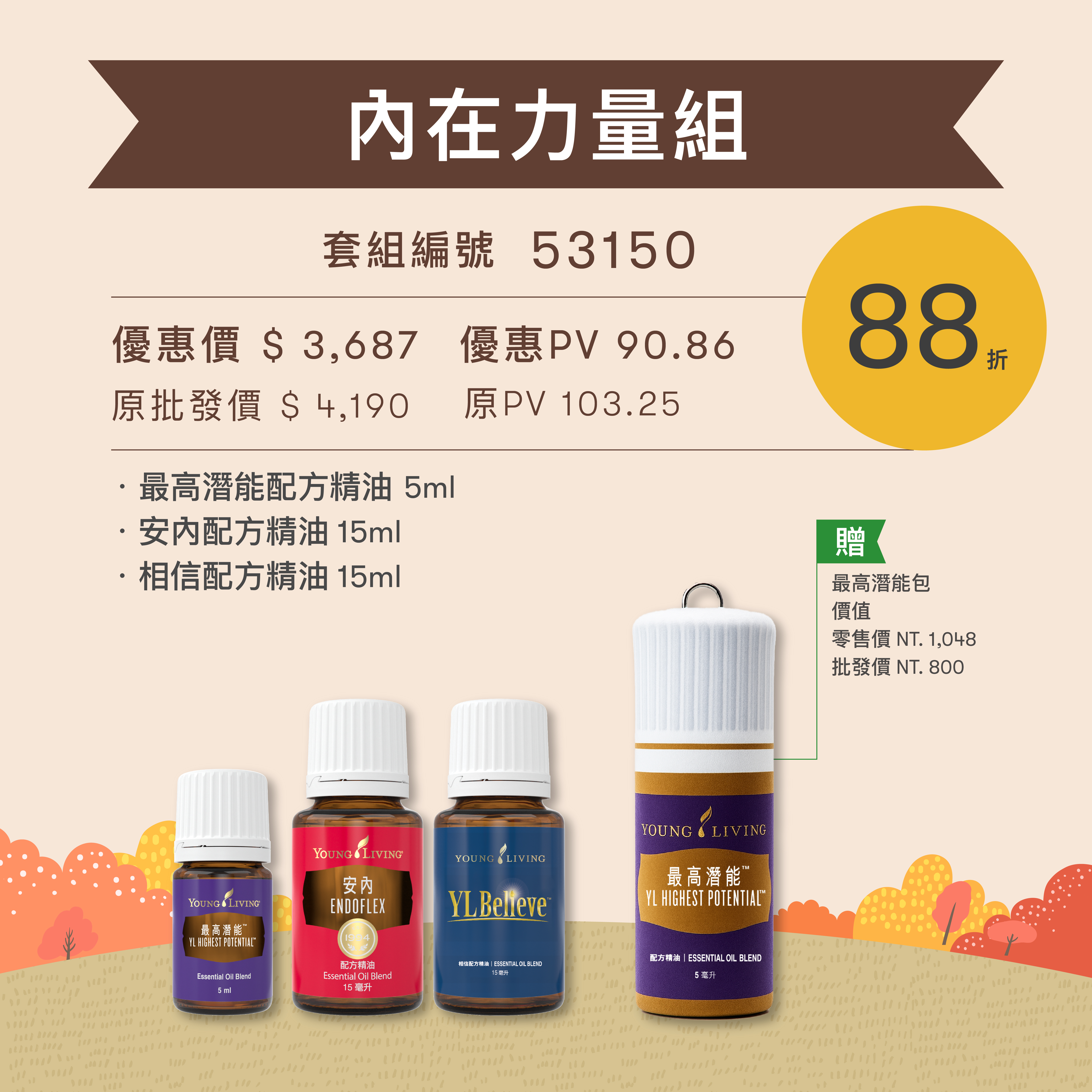 內在力量組：最高潛能、安內、相信配方精油，加贈最高潛能包