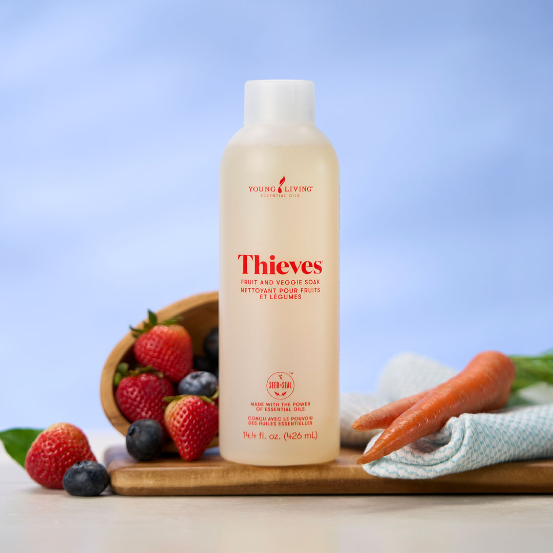 Thieves® Fruit & Veggie Soak are 15 percent off on loyalty orders during April 2026 while supplies last.