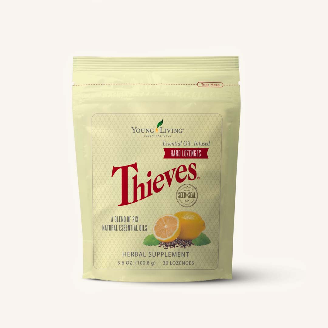 Thieves Essential Oil-Infused Cough Drops - Soothing Relief for Coughs &  Sore Throats with Young Living's Signature Blend - Natural Ingredients