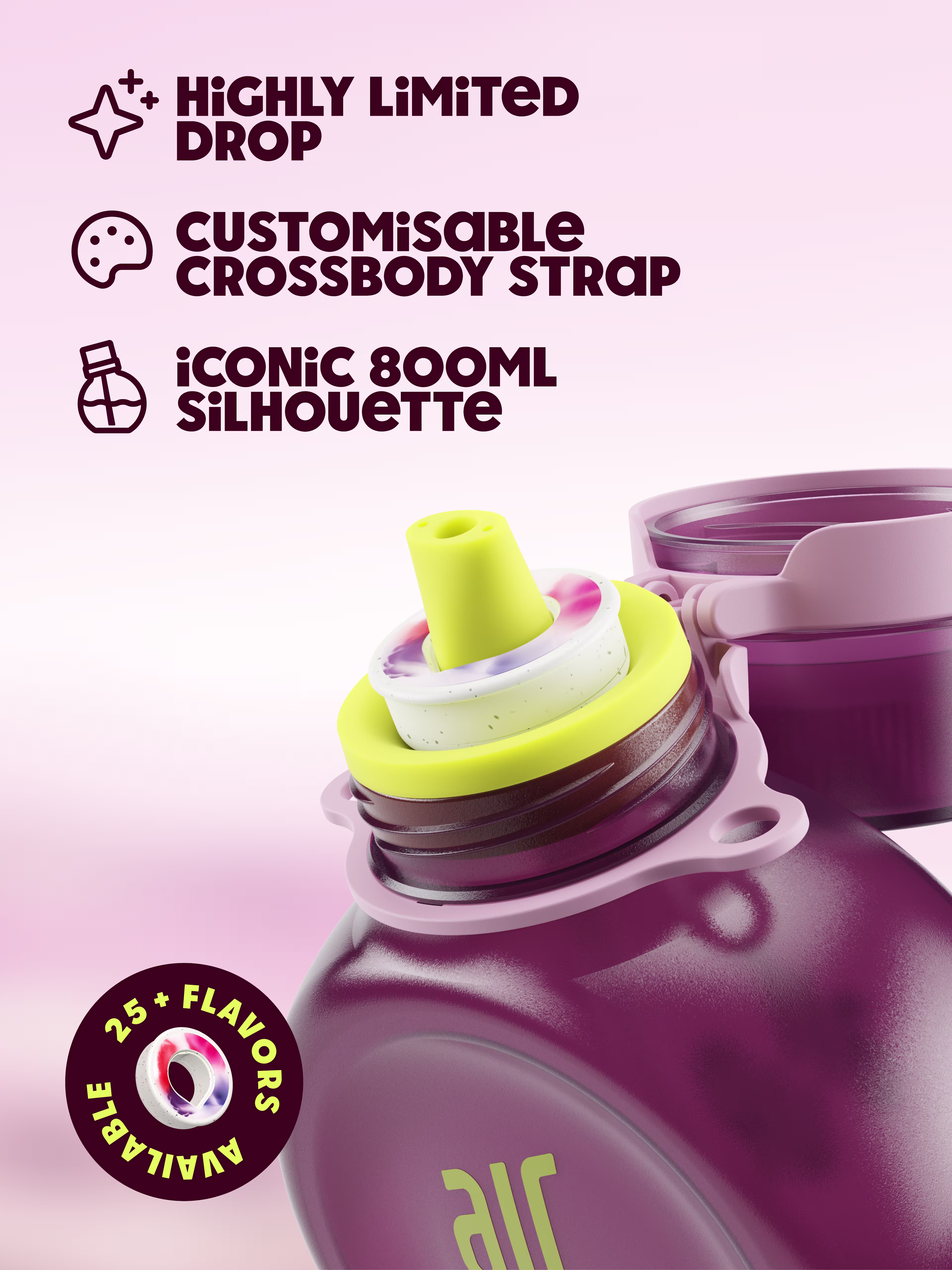 multipleBannerMedia - Product - Bottle - O Bottle + Strap - Plum Lime / Neon Pink Orange Rope - 100000268