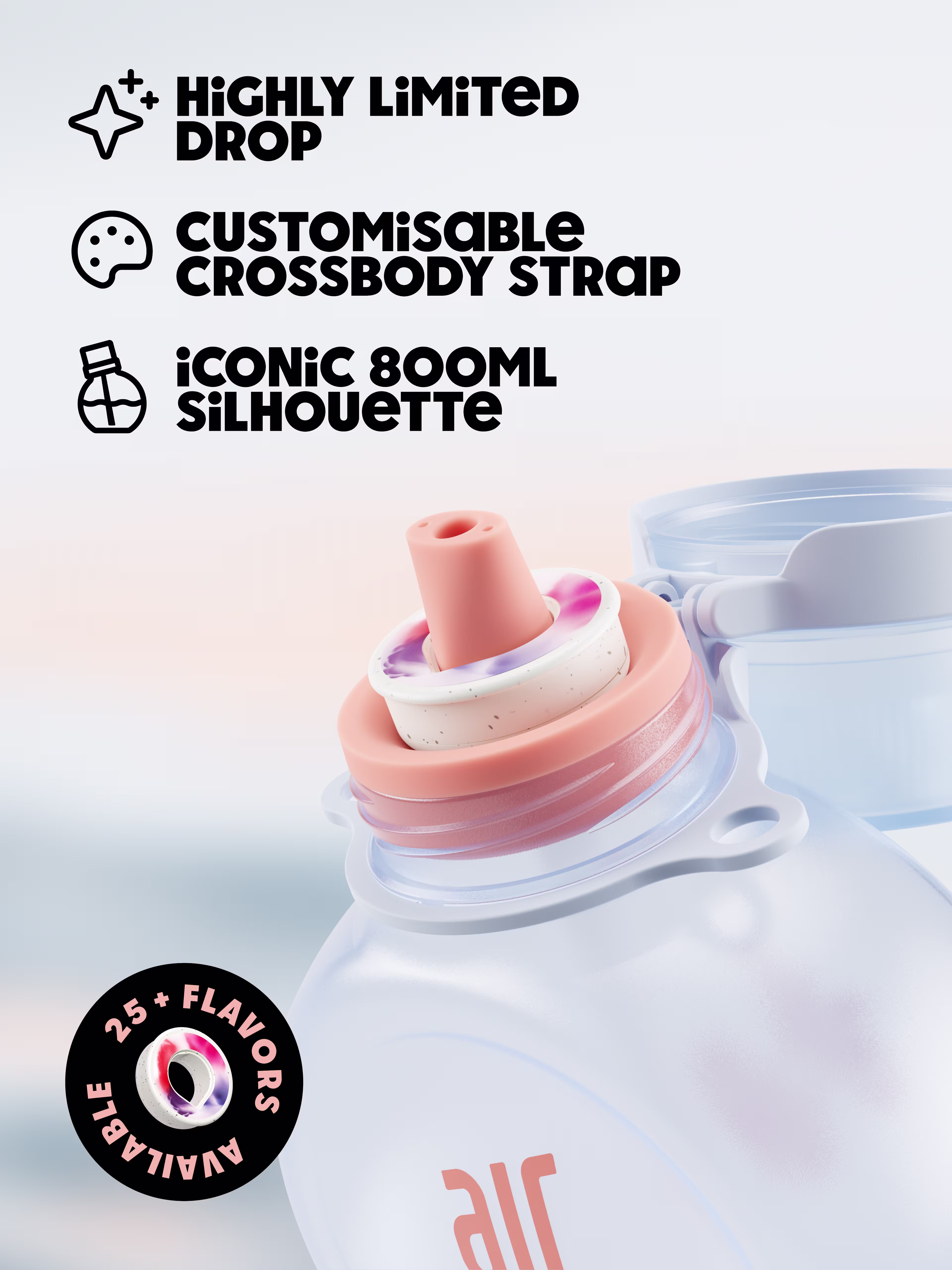 multipleBannerMedia - Product - Bottle - O Bottle + Strap - Ice Coral / Neon Pink Orange Rope - 100000260