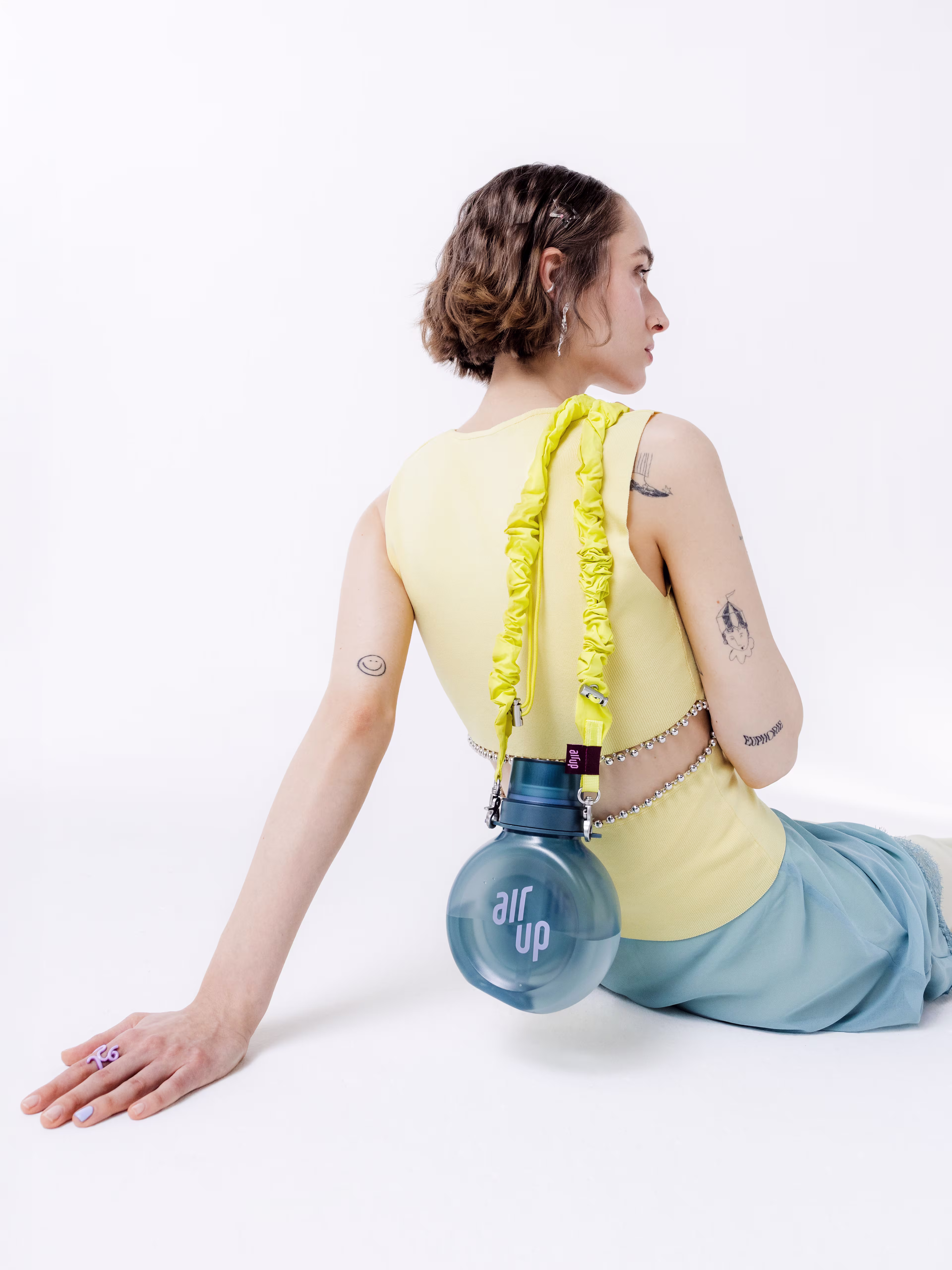 multipleBannerMedia - Product - Bottle - O Bottle + Strap - Stormy Blue / Lime Green Scrunchie - 100000262
