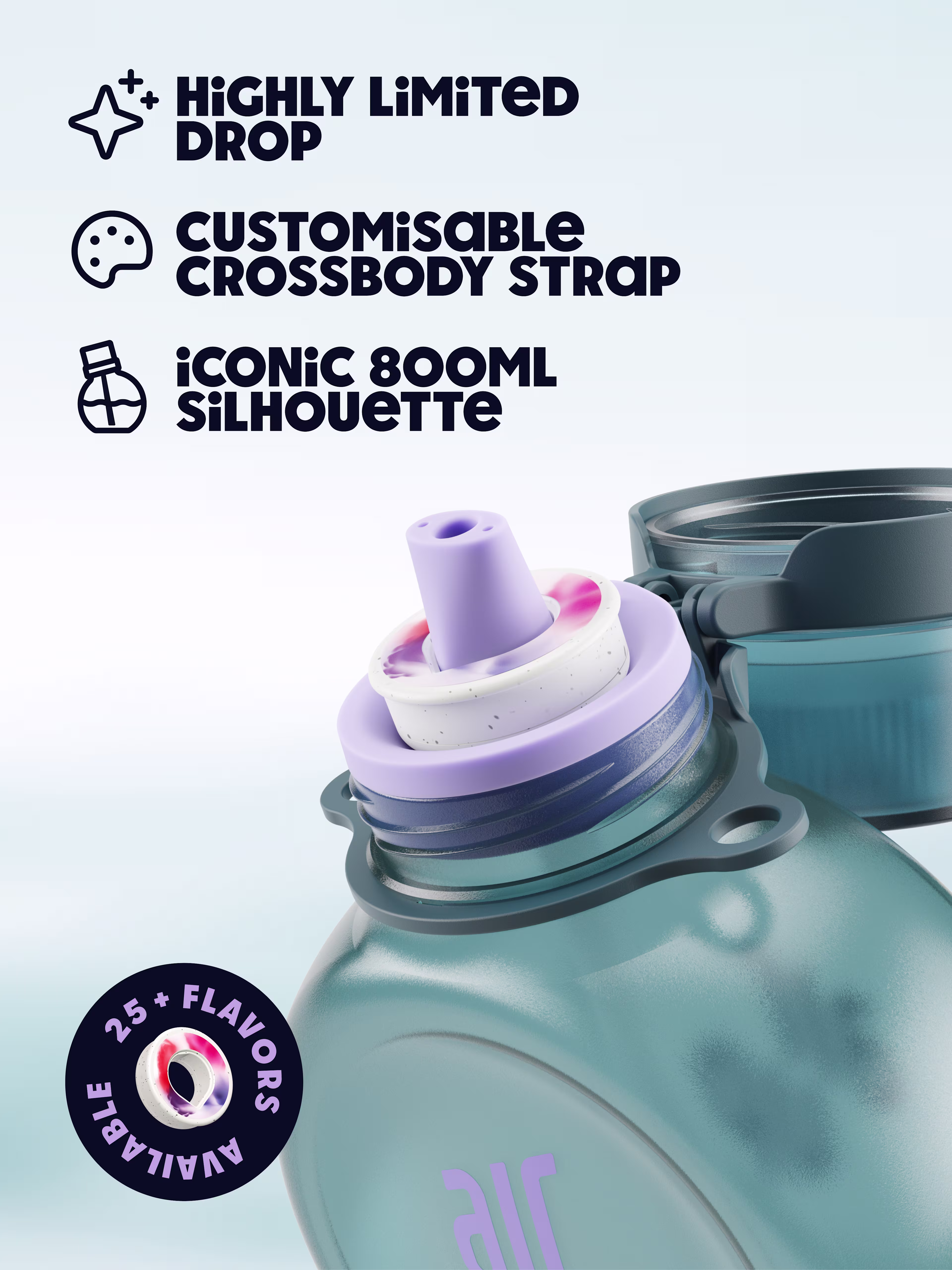 multipleBannerMedia - Product - Bottle - O Bottle + Strap - Stormy Blue / Neon Pink Orange Rope - 100000264