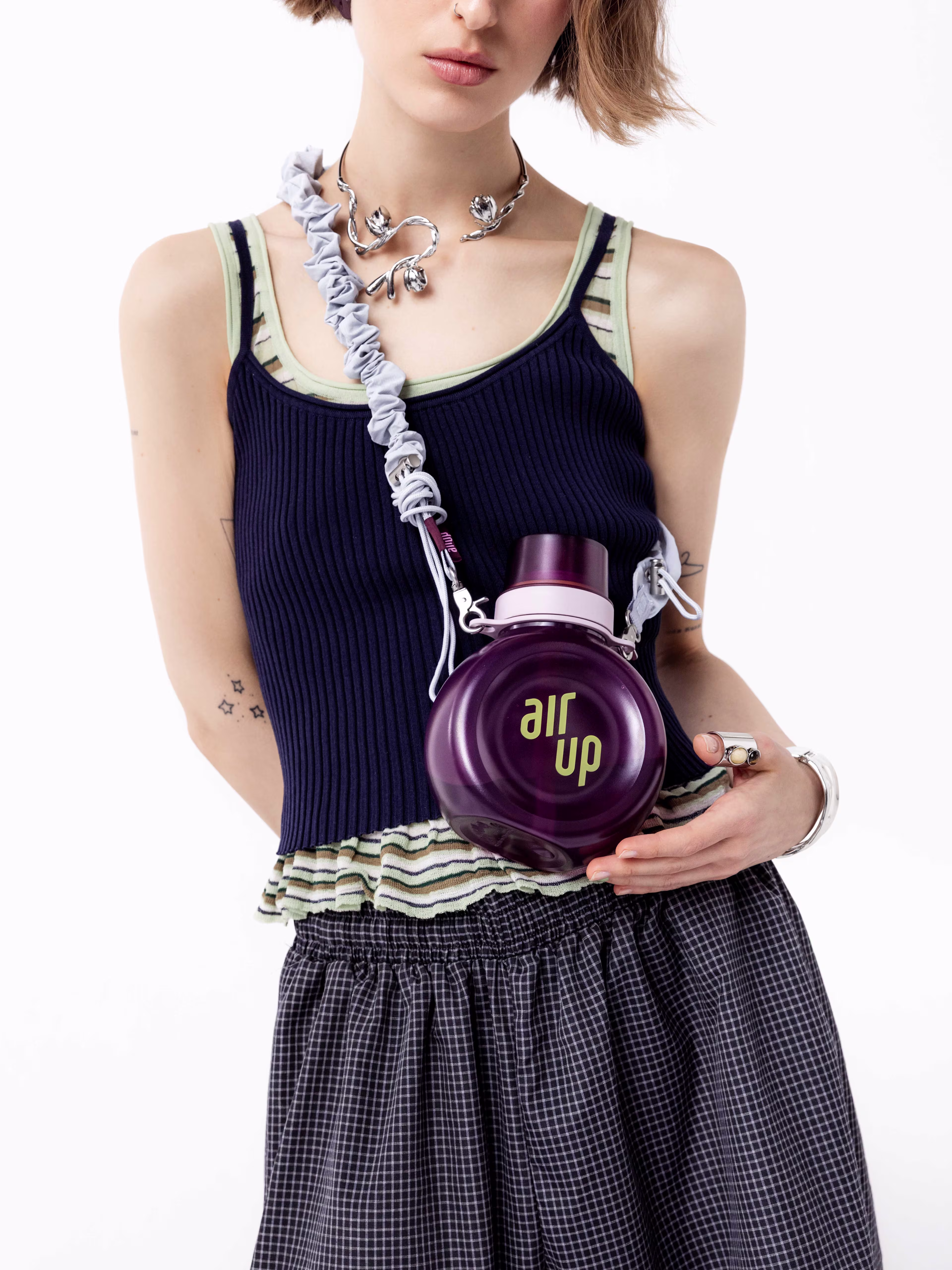 multipleBannerMedia - Product - Bottle - O Bottle + Strap - Plum Lime / Blue Grey Scrunchie - 100000265