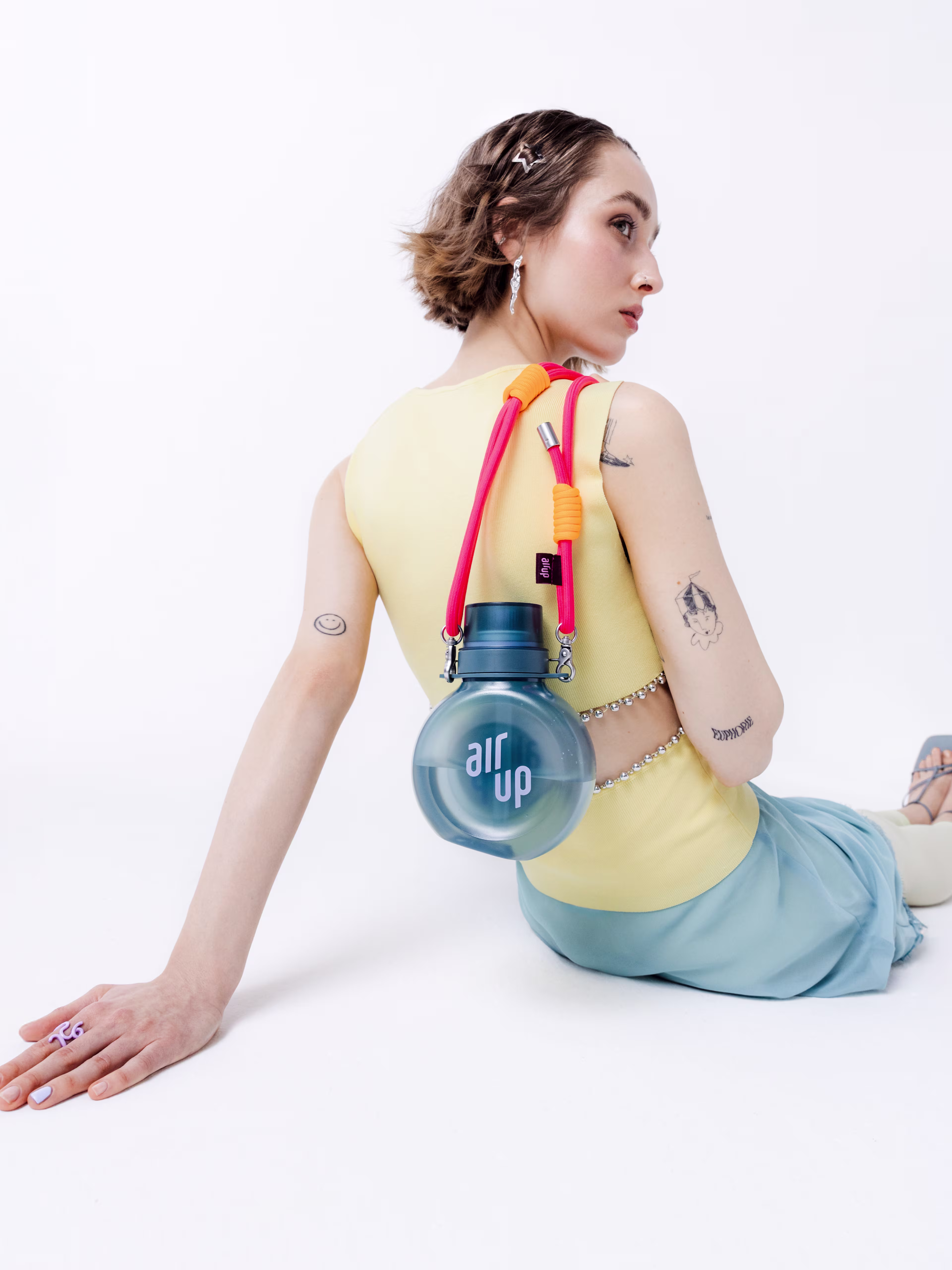 multipleBannerMedia - Product - Bottle - O Bottle + Strap - Stormy Blue / Neon Pink Orange Rope - 100000264