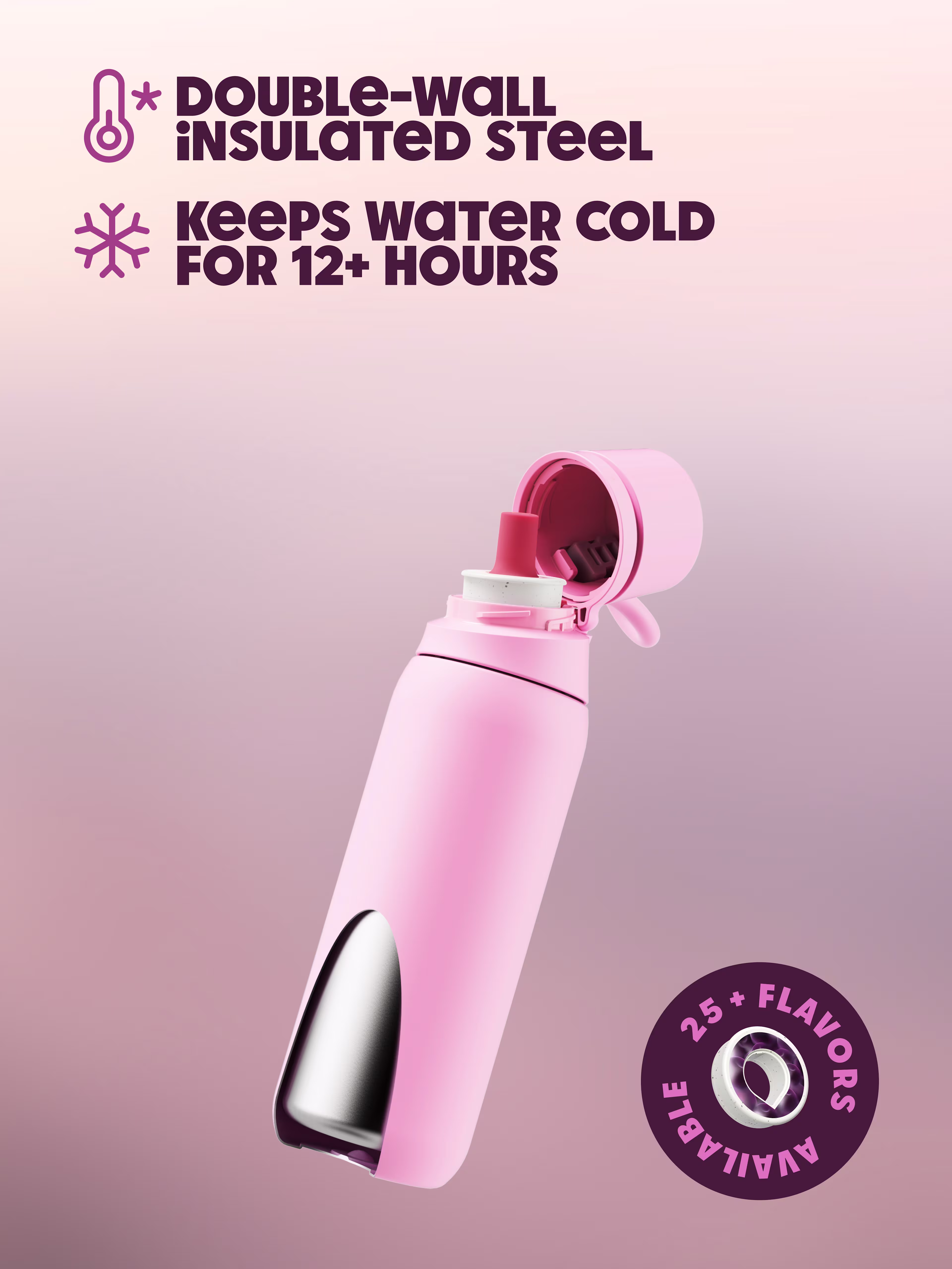 Bottle - PRO 3 Steel 710ml - Pink-Grenadine - Double wall insulation