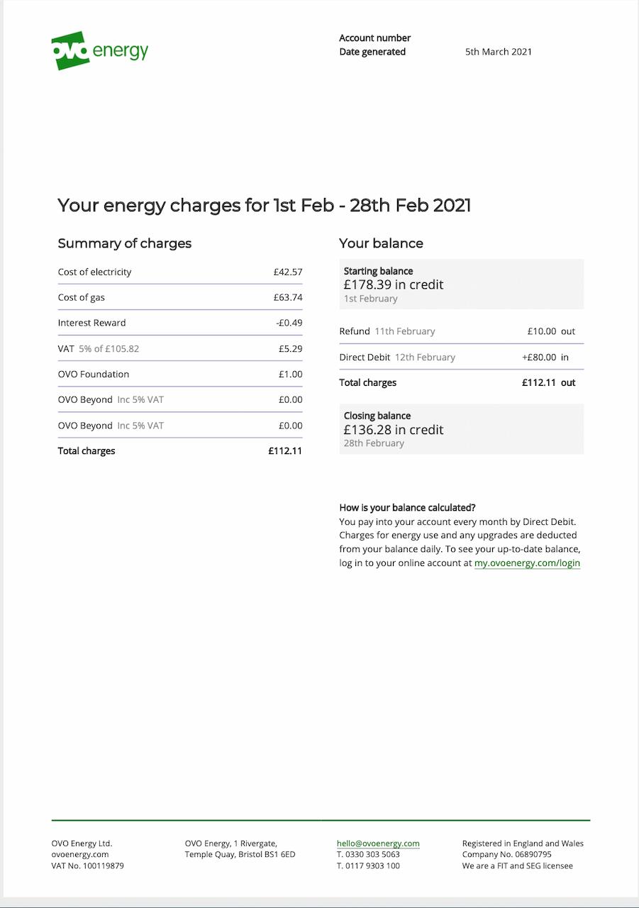 OVO Energy Bill example - your charges