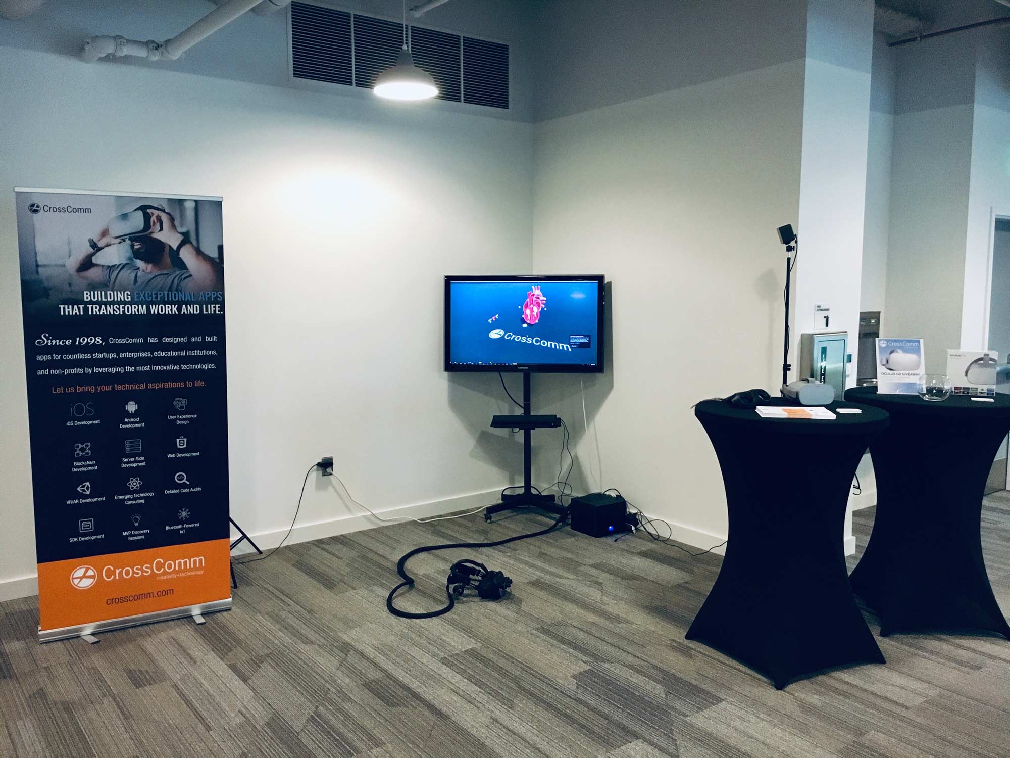 CrossComm VR banner and AR display