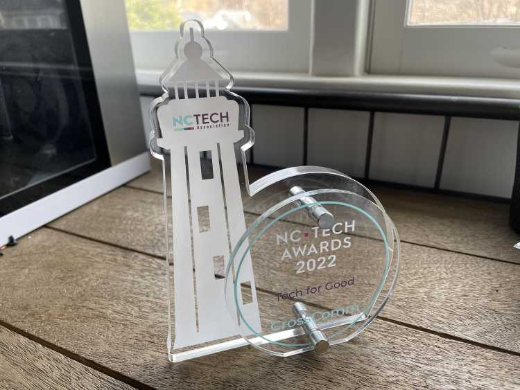 NC Tech Awards Trophy by the window