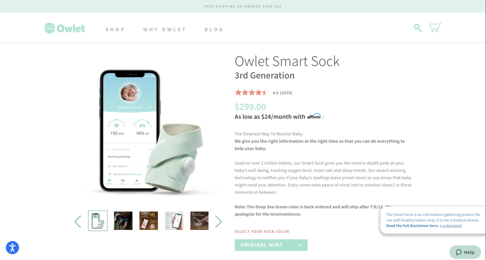 Owlet Smart Sock