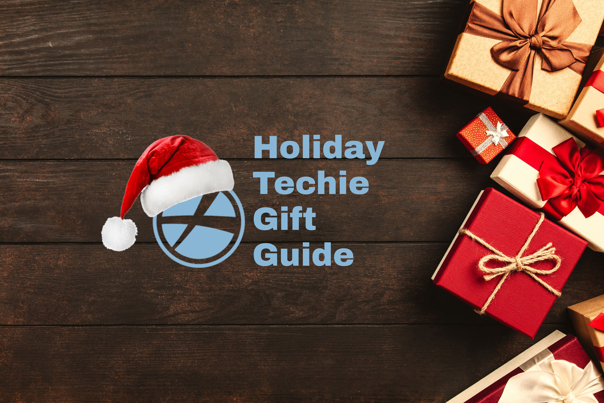 CrossComm logo over a wood background with gifts