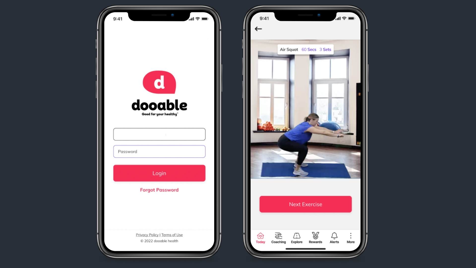Mobile screens of login and exercise