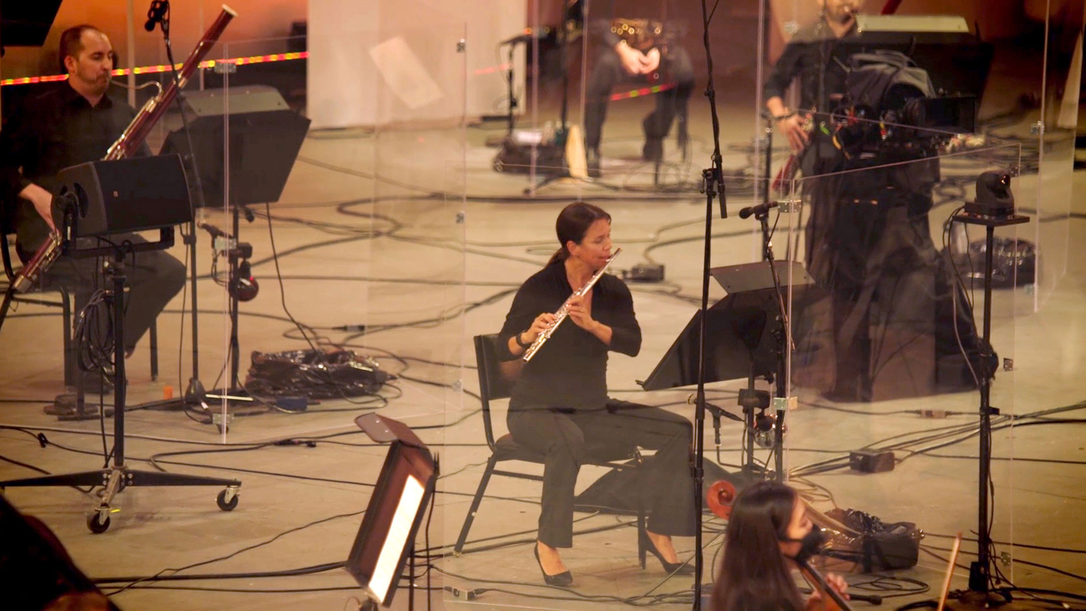 Associate Principal Flute Catherine Ransom Karoly performing on stage at the Hollywood Bowl