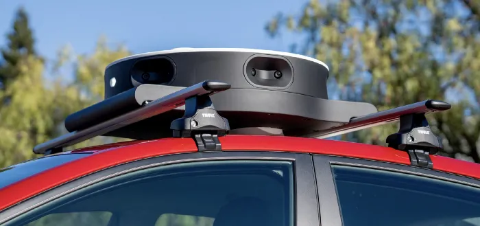 Camera mounted on top of a car