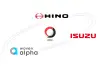 Hino, Isuzu, Woven Alpha logos surrounding AMP logo