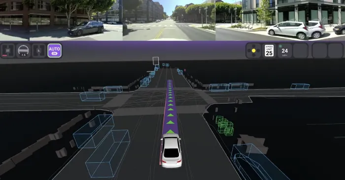 Visualized data of roads, objects, and vehicles collected from an autonomous vehicle