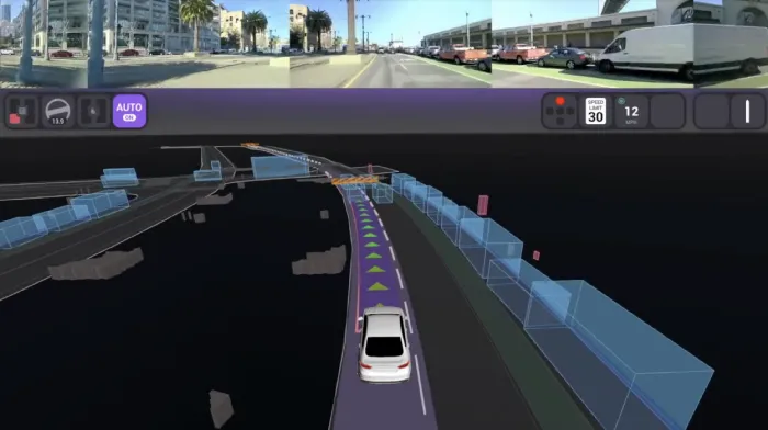 Visualized data of roads, objects, and vehicles collected from an autonomous vehicle