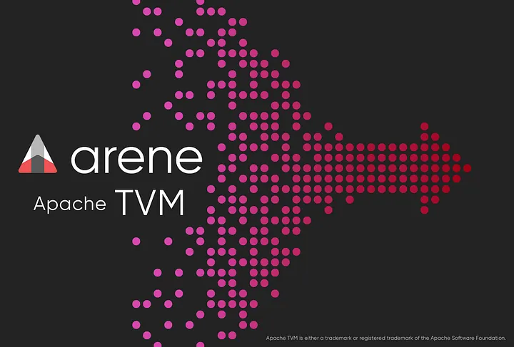 Arene and Apache TVM logos on a illustration of scattered dots gradually unifying to form an arrow