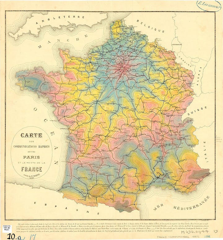 French travel isochrone from 1882