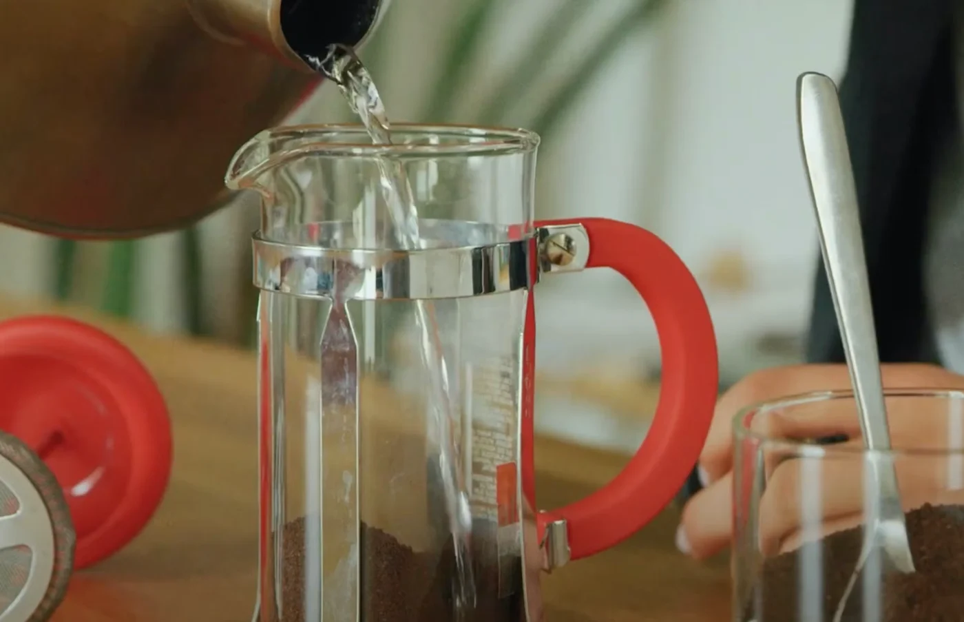 Pouring water into a french press