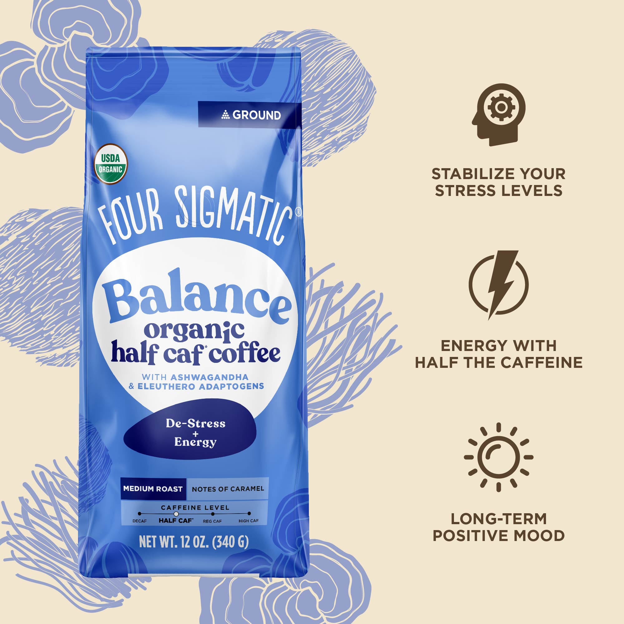 Balance Ground Coffee: Chaga Mushroom and Ashwaghanda Wellness Blend - Four  Sigmatic