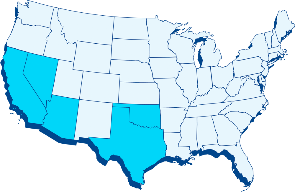 A delivery coverage area map for Sparkletts highlighting several states in the US.