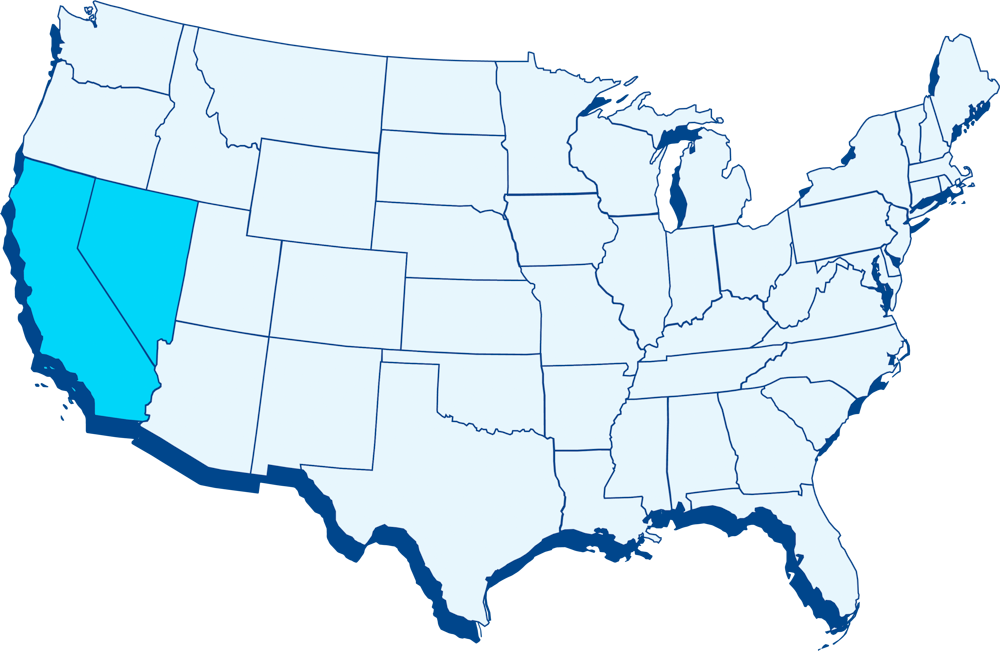 A delivery coverage area map for Alhambra highlighting two states in the US.