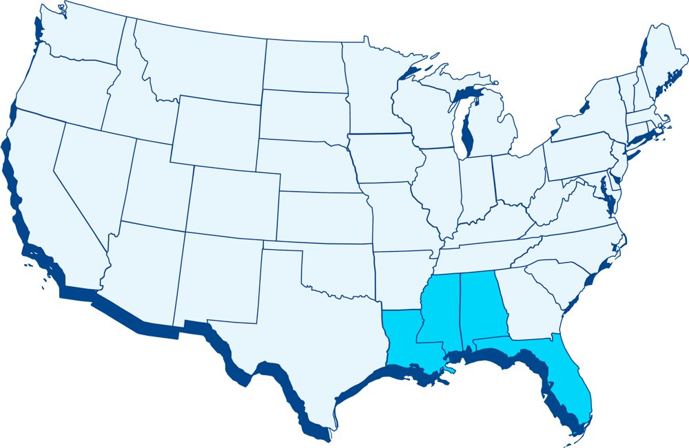 A delivery coverage area map for Kentwood Springs highlighting several states in the US.