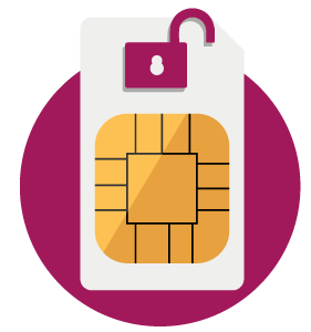 An image of a Sim card with an icon of an unlocked padlock overlaid on it.