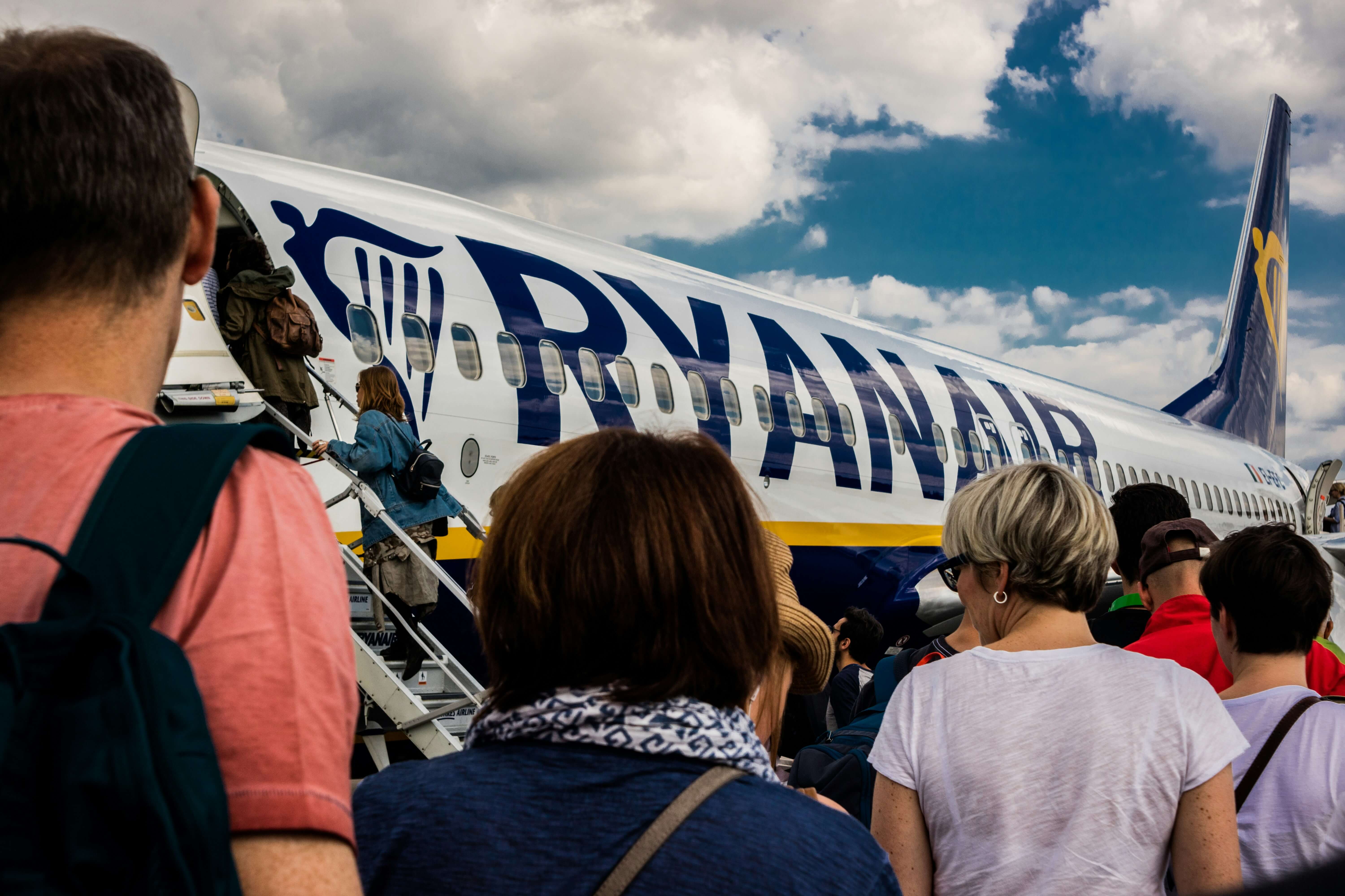 Passengers boarding Ryanair plane