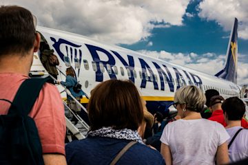 Passengers boarding Ryanair plane
