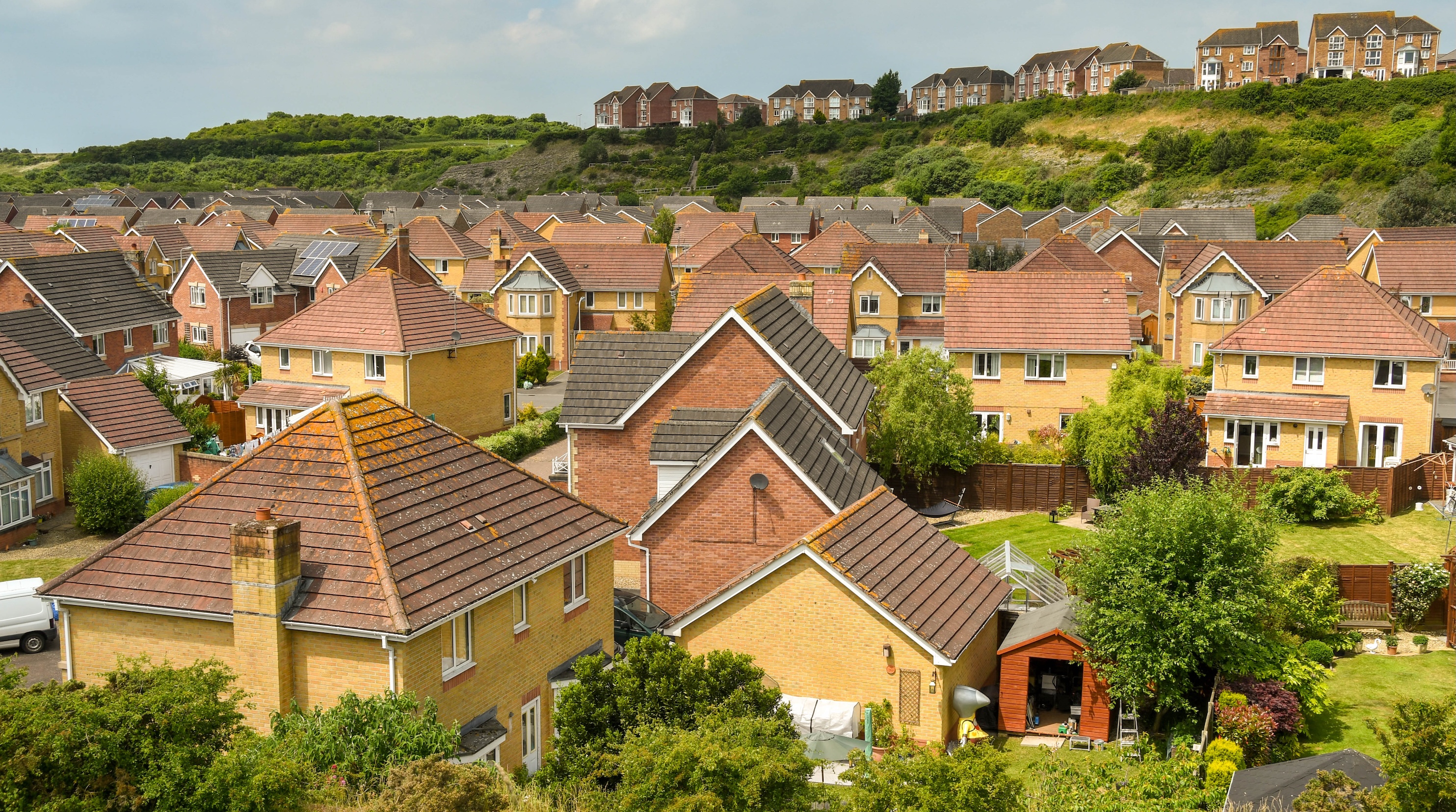Wide view of houses in the Welsh village of Rhoose