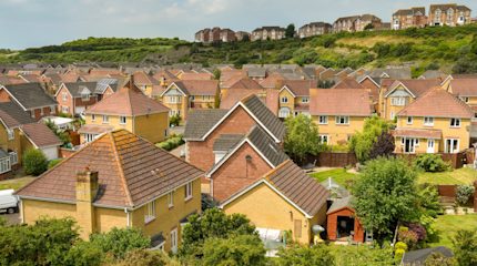 Wide view of houses in the Welsh village of Rhoose