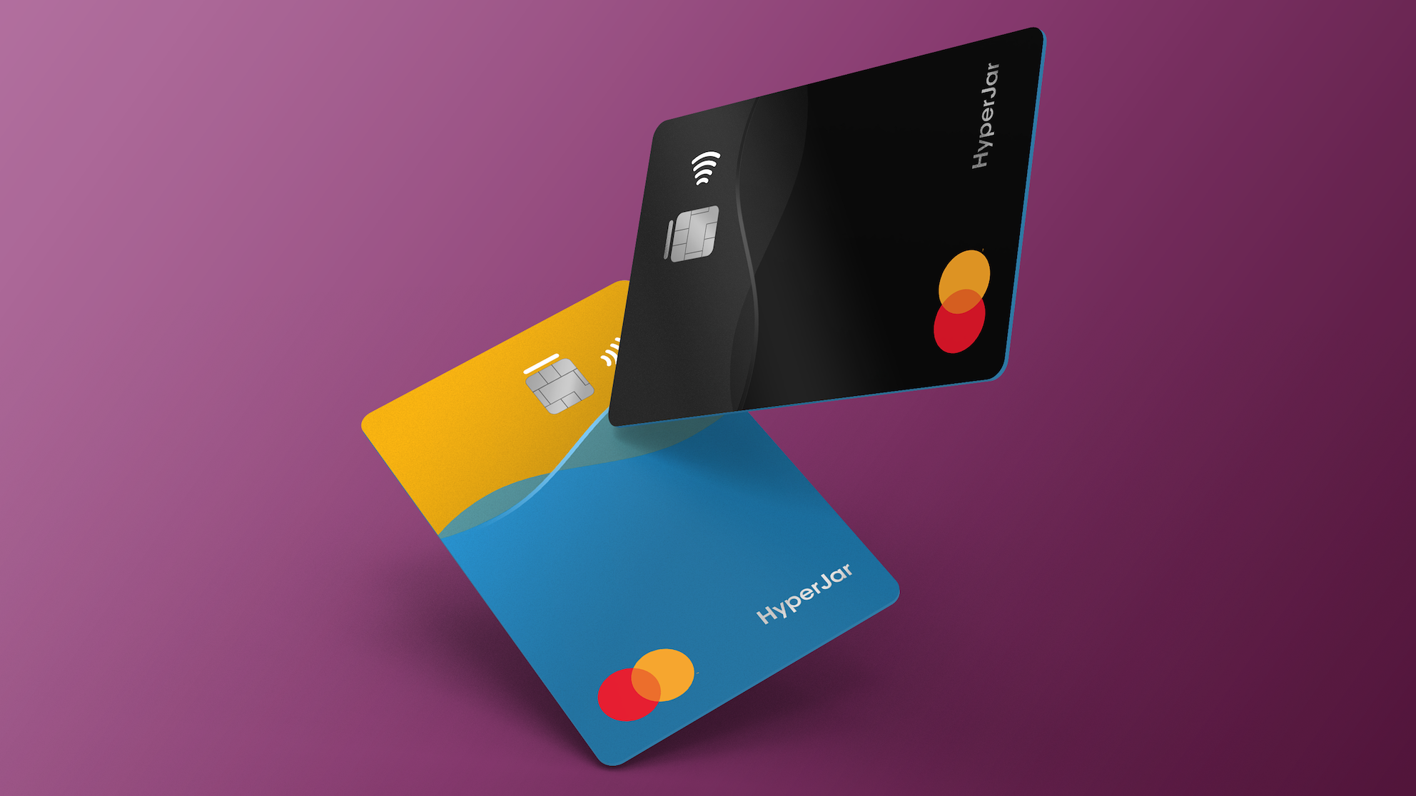 Two HyperJar cards against a purple background