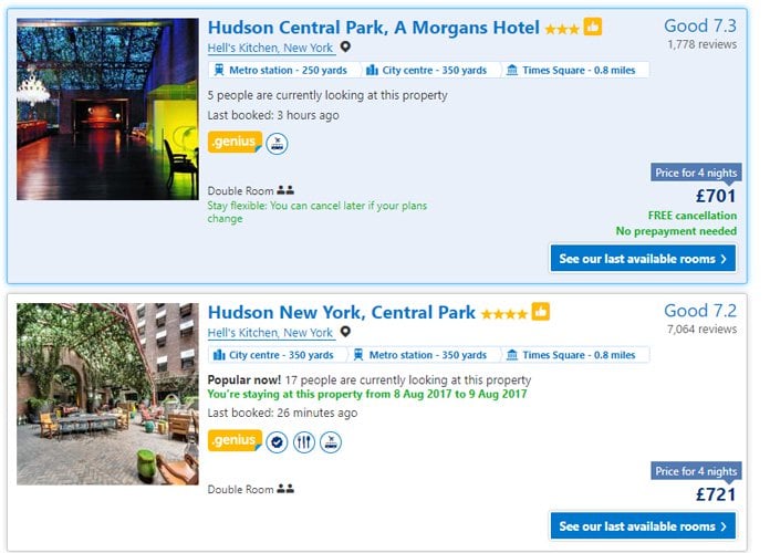 Booking.com lists same hotel with different star ratings and prices  