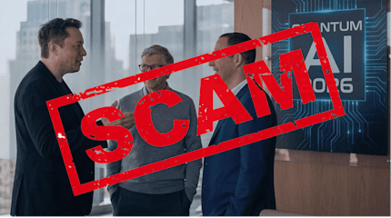 Fabricated image taken from the scam website, appearing to show Martin Lewis, Bill Gates and Elon Musk talking