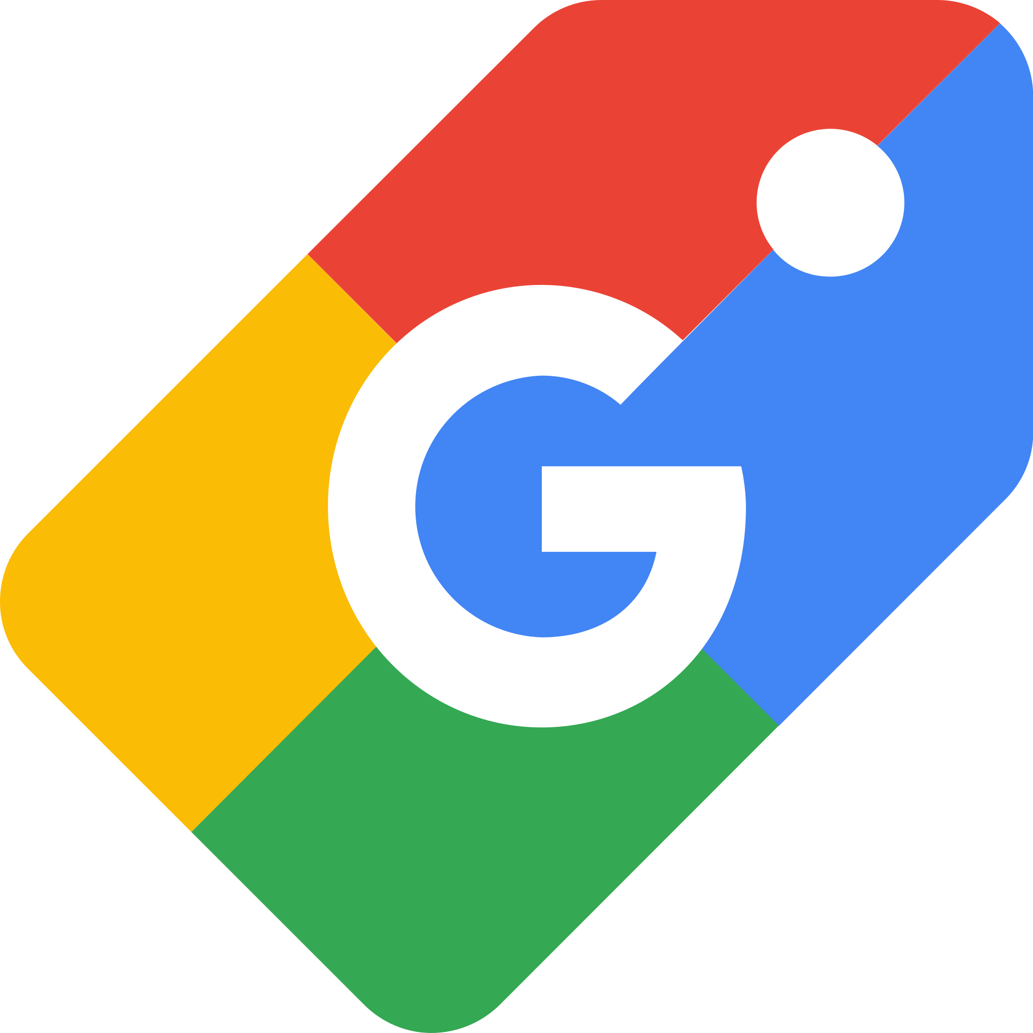 The Google Shopping logo featuring a white letter 'G' on a shopping tag, coloured in red, blue, yellow and green.