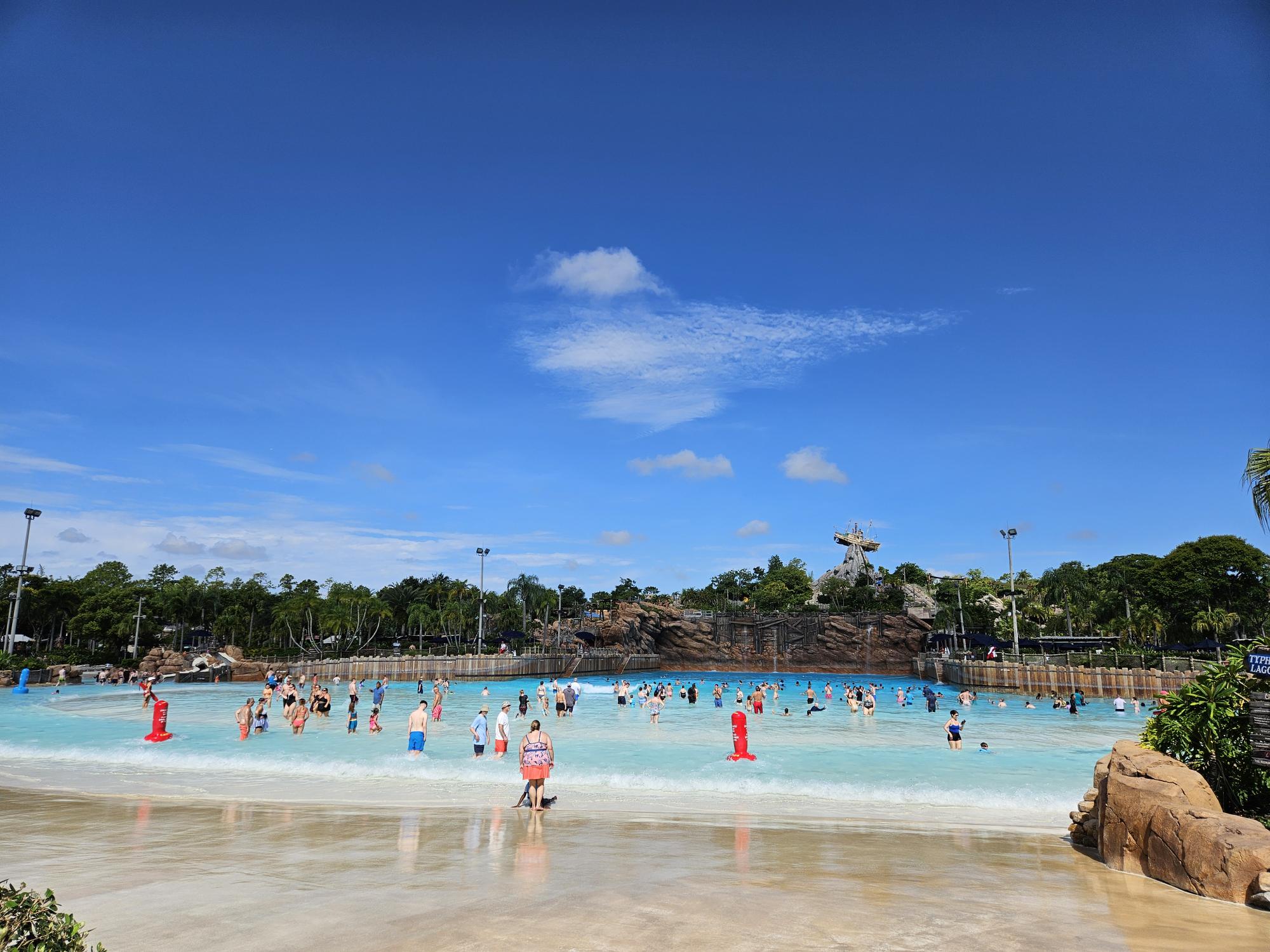Water park in Florida. Large wave pool on a sunny clear day