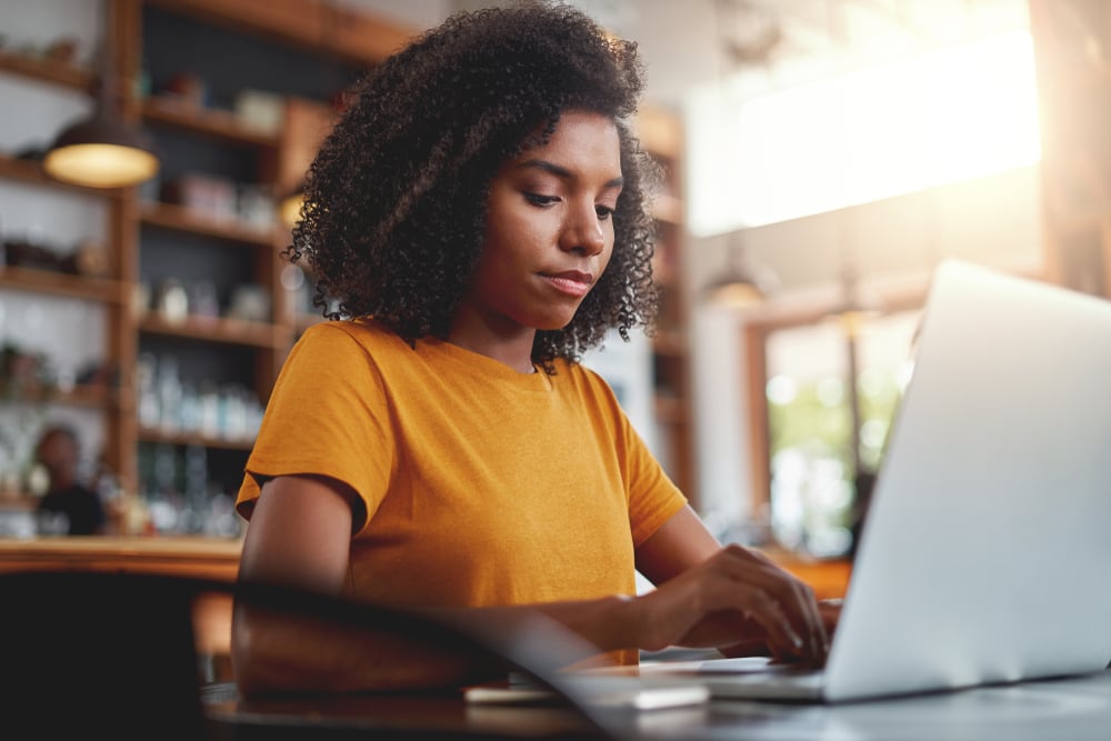 Woman working on laptop