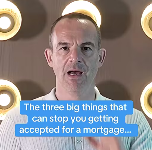 Martin Lewis speaks to camera in front of circular lights. On-screen text reads: "The three big things that can stop you getting accepted for a mortgage..."