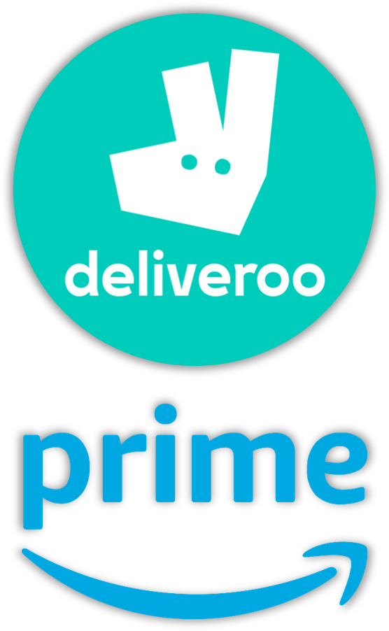 The Deliveroo and Amazon Prime logos.