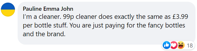 Pauline's Facebook comment says that as a cleaner, she knows you just pay more for the brand. The cheap stuff works just the same as the fancy stuff.