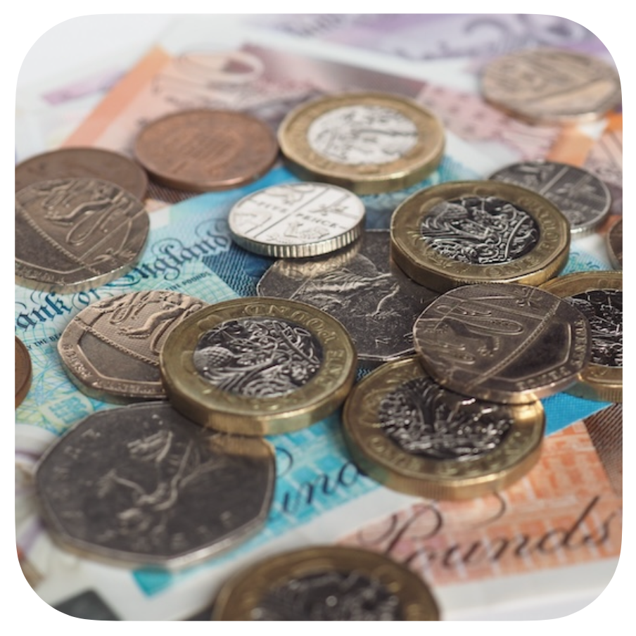 British pound notes and coins