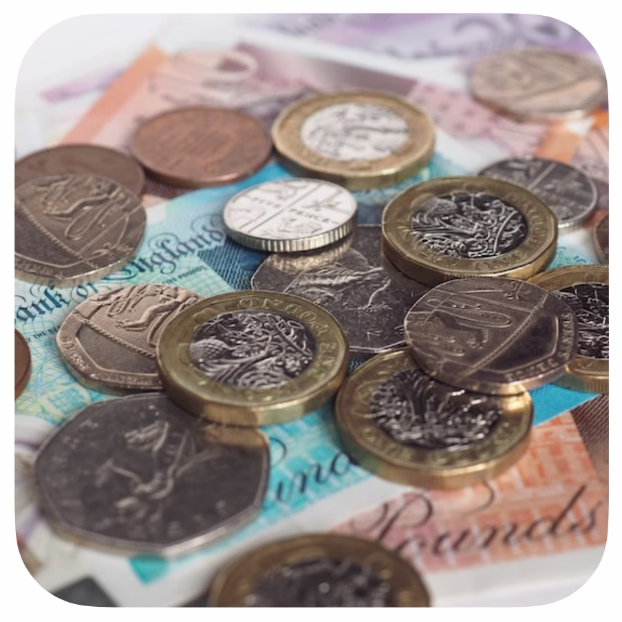 British pound notes and coins