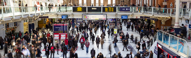 London Liverpool Street train station concourse.
