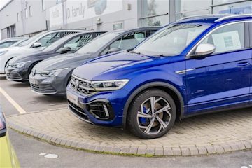 New cars parked at a dealership