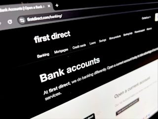 First Direct website stating 'Bank accounts'.